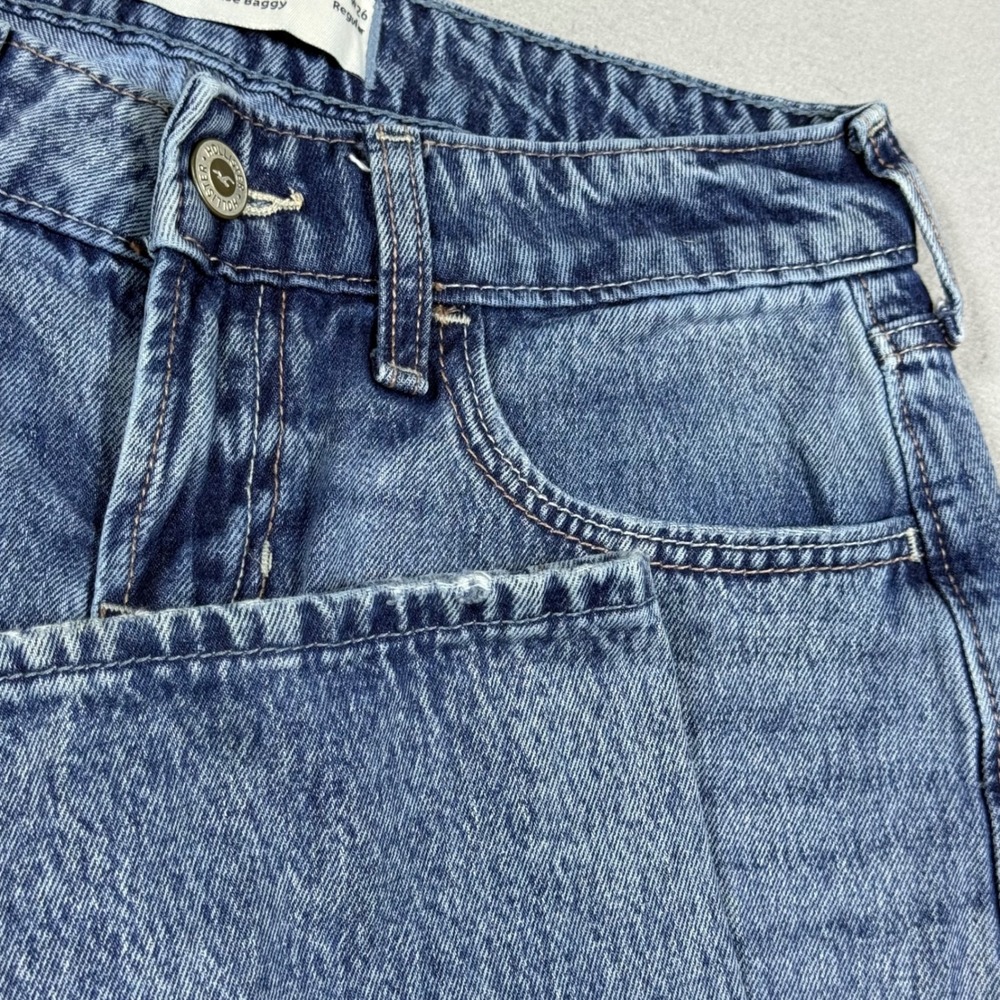 Hollister Low Rise Baggy Jeans Blue Denim Embroidered Bow Back Pocket W26 2R